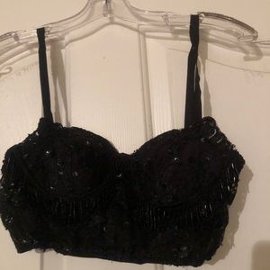 Beaded bustier with fringe